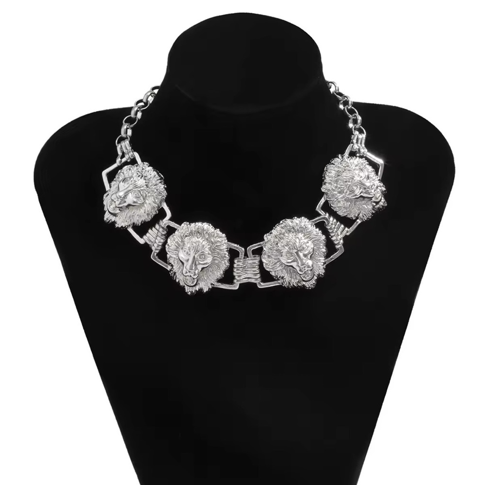 Silver Lion Head Necklace